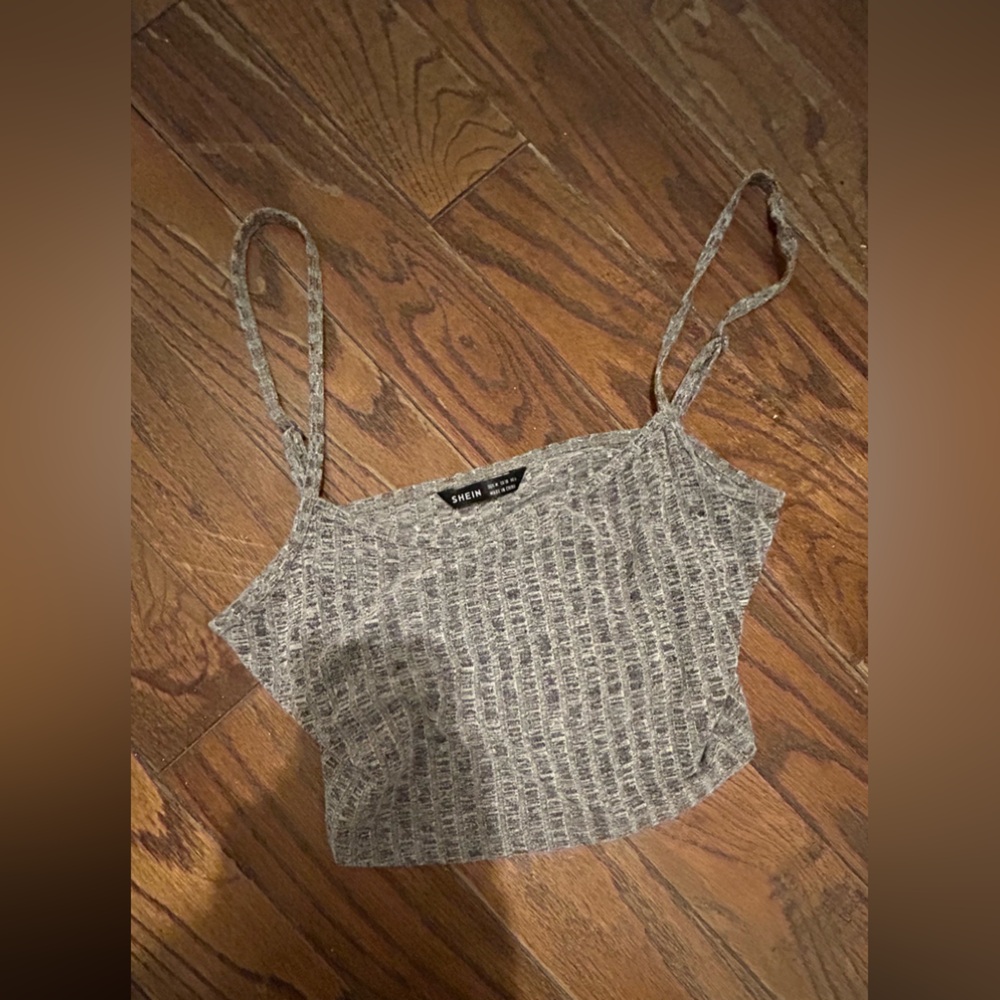 Ribbed grey spaghetti strap summer tank top